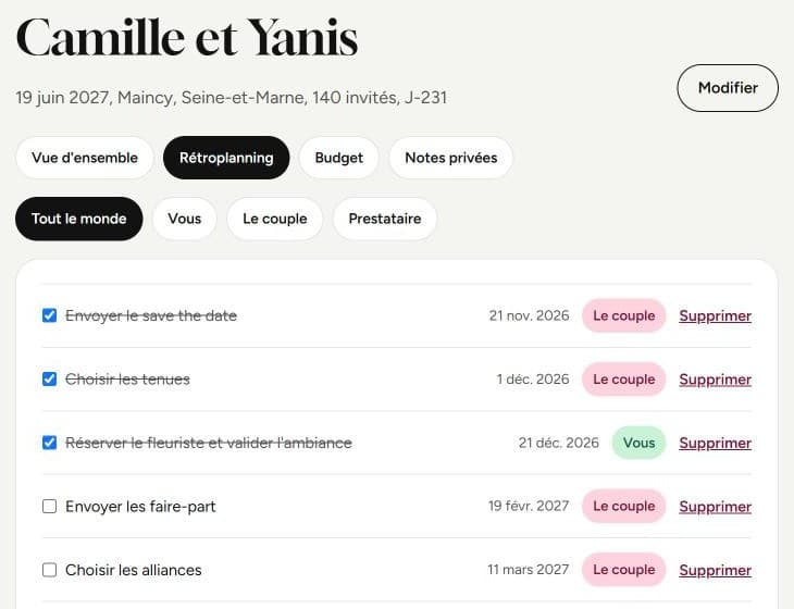 Le rétroplanning d'un mariage : étapes datées, cochées, avec qui s'en occupe